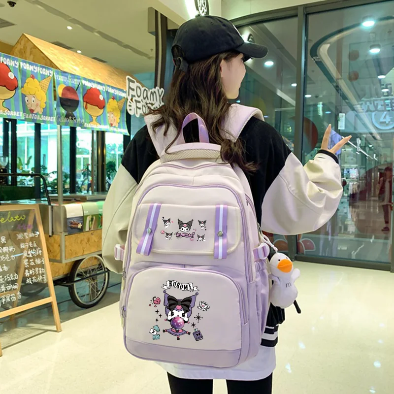 

Kuromi Schoolbag Fashion Student Backpacks Cartoon Anime Graphic Print Backpack Portable Large Capacity Bags Back To School Gift