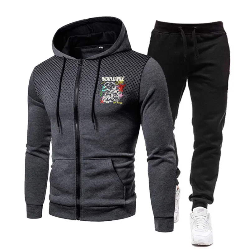 

Men's Jacket Set Black Red White Blue Gray Printed World Wide Pattern Zipper Hoodie for Casual Outdoor Sports Wear