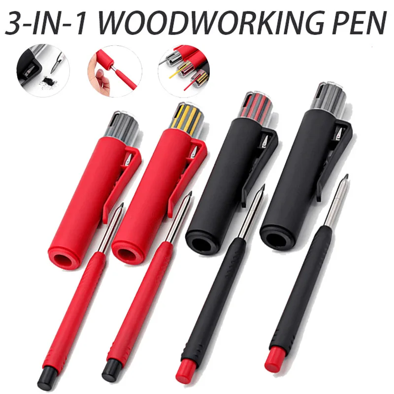 

3 In 1 Woodworking Pencil Set with 2.8mm Refill Leads,Deep Hole Marking Tool,For Carpenter Architects Construction Drawing Tool