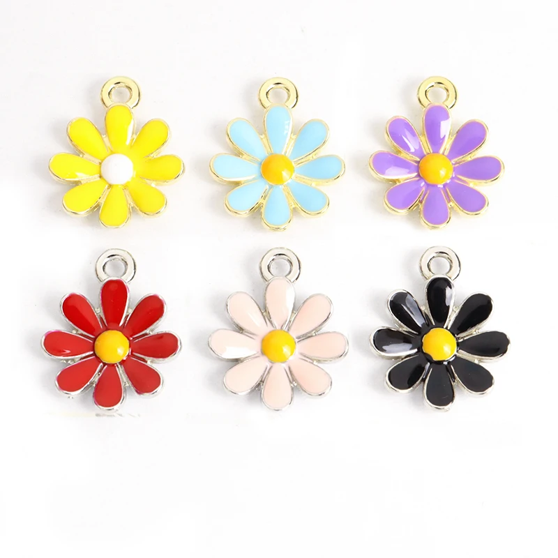 10pcs Colorful Floral Daisy Enamel Charms Mini Cute Plant Flower Alloy Pendant Jewelry Making DIY Necklace Earring Accessories