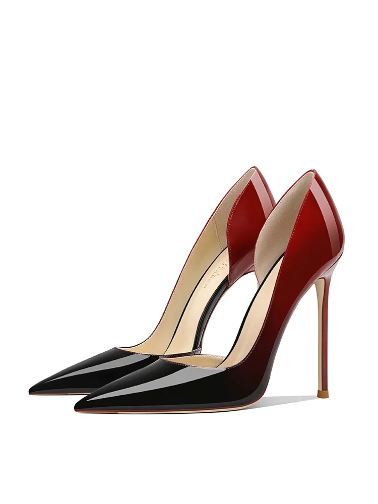 New fashion gradient color side empty high heels for women, slim heels, sexy temperament, versatile pointed single shoes