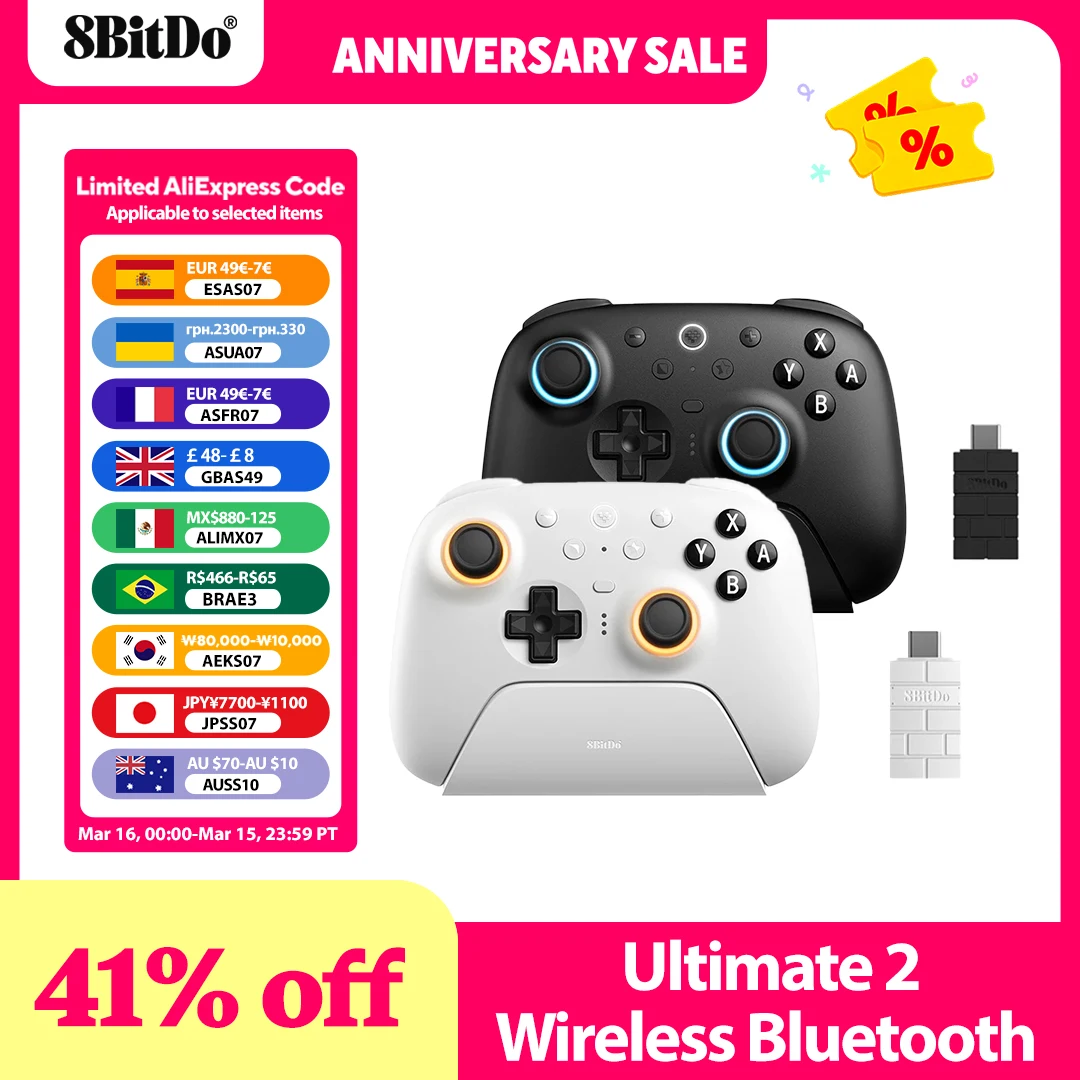 8BitDo - Ultimate 2 Wireless Bluetooth Controller with Charging Dock 8Speed for Nintendo Switch / Switch 2,PC,Windows 10,11