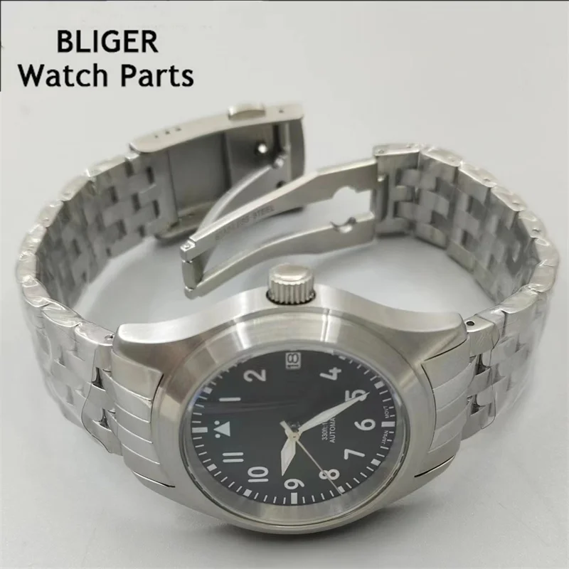 BLIGER 36mm /39mm Automatic Men Watch  NH35A Black White Dial Sapphire Glass C3 Luminous Stainless Steel Strap