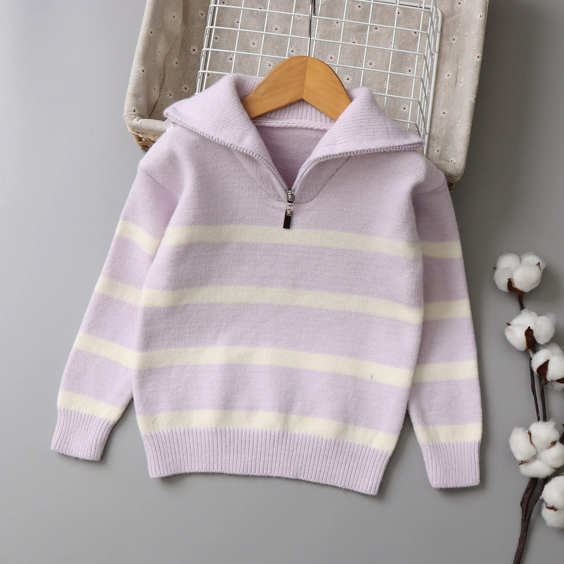 IYEAL Children Sweaters for Girl Clothes 5 to 14 years Cotton Knitwear Winter Long Sleeve Half Zip Striped Girls' Sweater Coats