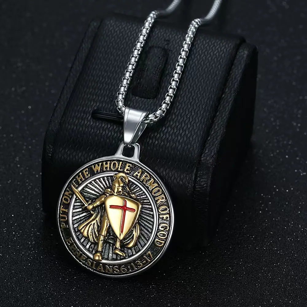 Vintage Knights Templar Necklace Shield of Faith Armor of God Pendant For Man Stainless Steel Amulet Jewelry Gifts Dropshipping