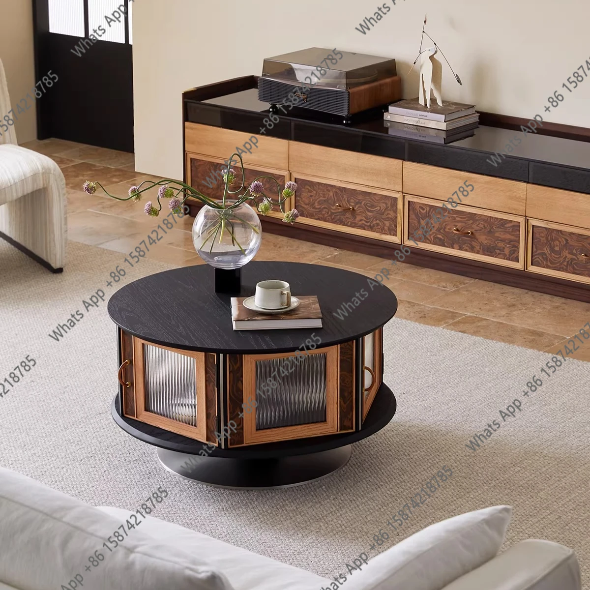 

Medieval solid wood coffee table round tea table tea table living room household small apartment minimalist new model