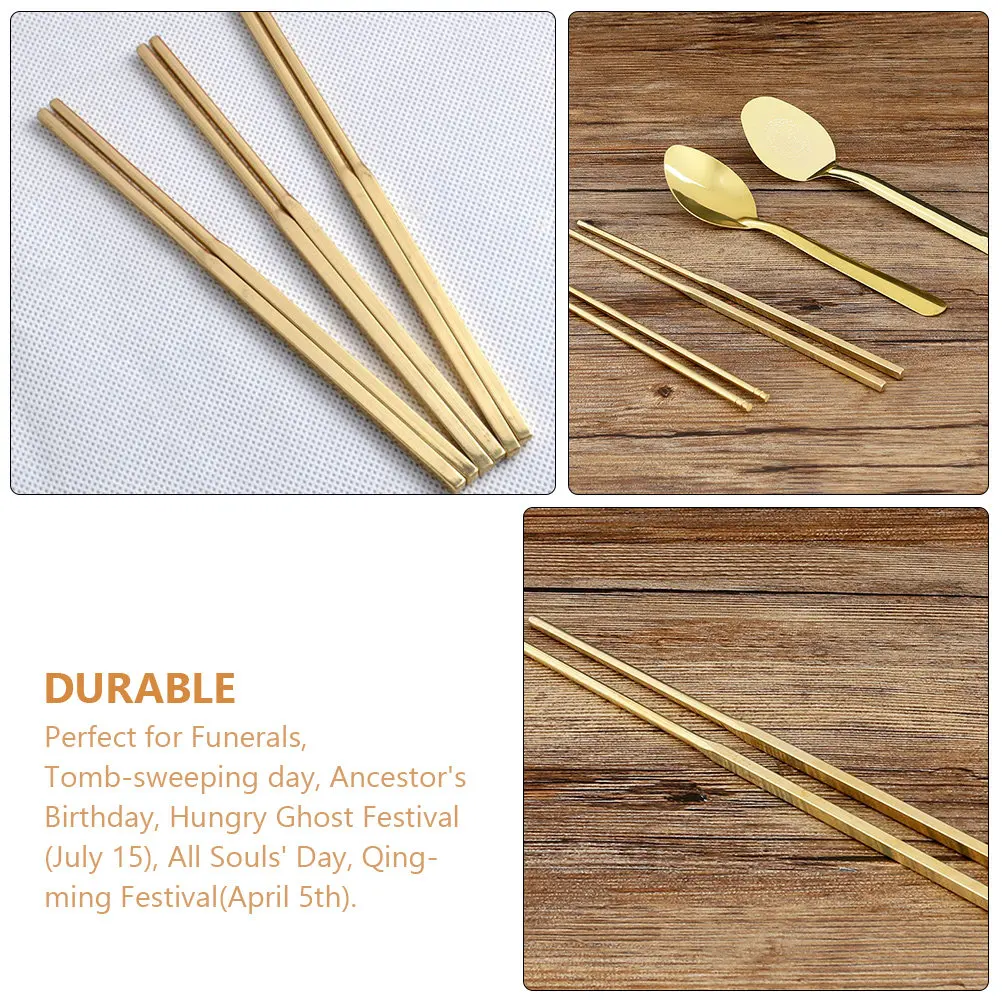 1Pair Solid Copper Golden Chopsticks Sacrificial Decorative Worship Supplies Ancestral Offering Accessories for Qingming