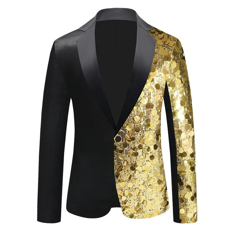 Multi Colors Luxury Design Men's Sequins Sparkling Design Color Blocked Suit Jacket Dance Clothes Host Men Blazer Slim Fit