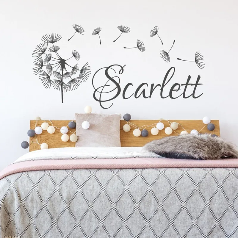 Dandelion Personalization Define Name Vinyl Wall Stickers Girls Room Kids Bedroom Doors and Windows Wall Art Decor Stickers Gift