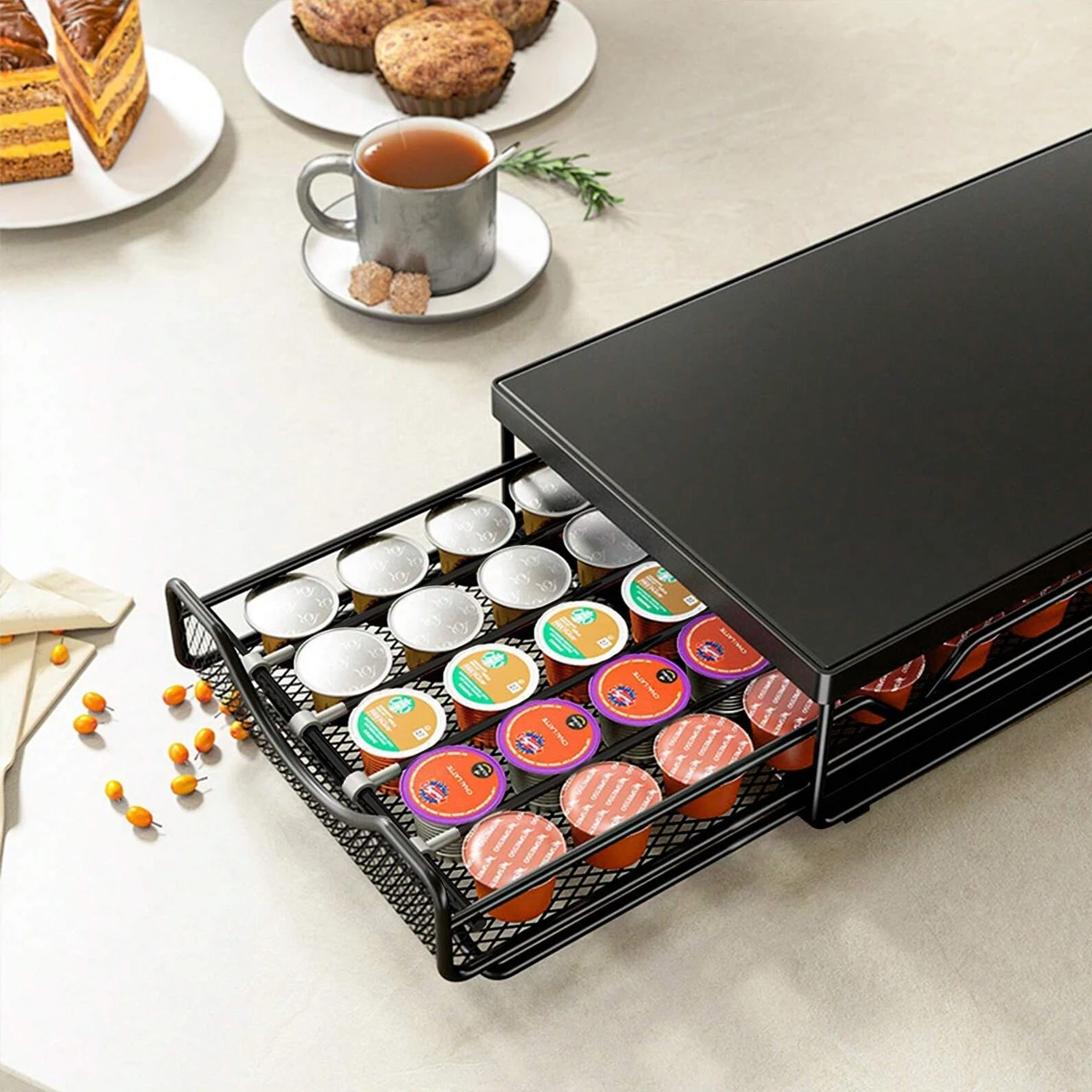 Coffee Capsules Holder Storage Rack Drawer Type Coffee Shelves Coffee Machine Coffee Classification Display Storage Basket