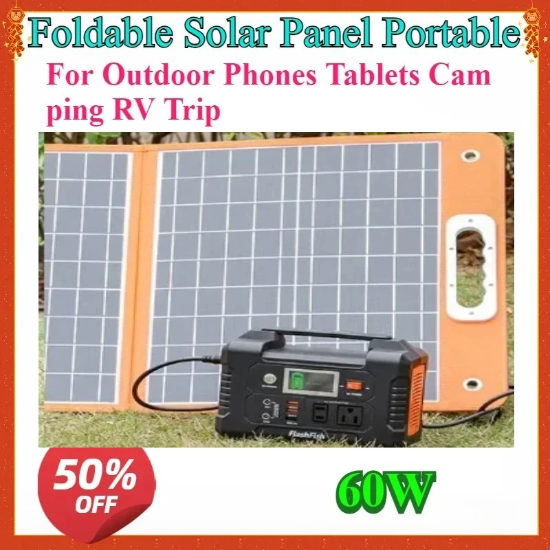 

New 60W Foldable Solar Panel Portable Solar Charger with DC Output USB-C QC3.0 for Outdoor Phones Tablets Camping RV Trip