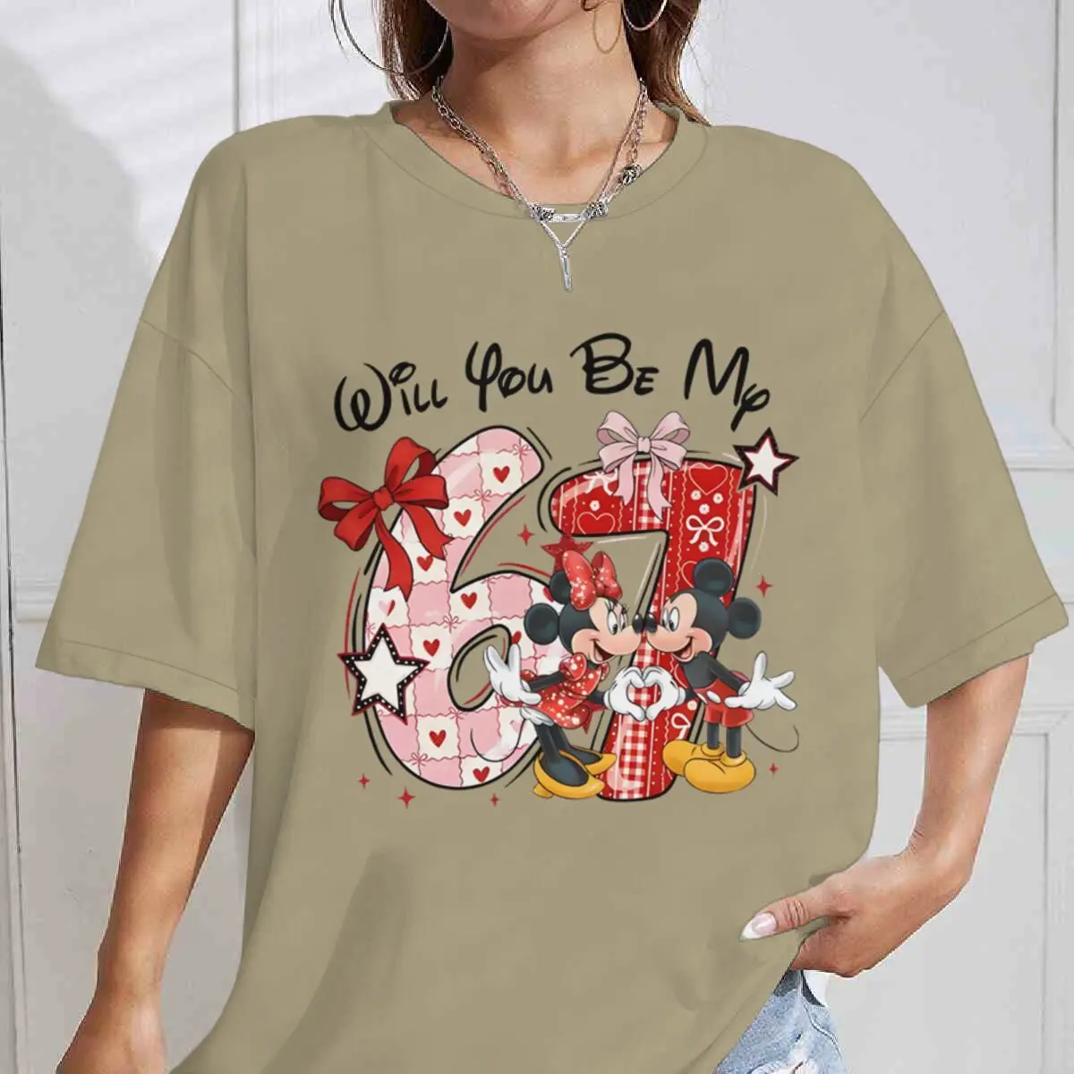 "سوف أن تكون بلدي." ميكي ماوس ستة سبعة جرافيك تي شيرت كلاسيكي أنيمي شخصية عيد الحب القطن Y2K بلايز النساء 67 تيز