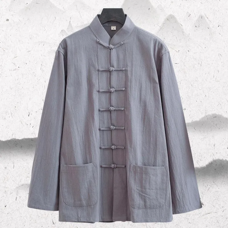 

Men's Long-sleeved Shirt Customized Over Sized Chinese Style Retro Buttoned Collared Plus Size