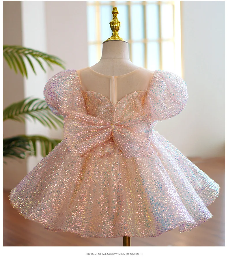 Bling lila Pailletten Prinzessin Ballkleid Kleid für Mädchen Geburtstag Karneval Festzug Party kleid für 2-14 Jahre Kinder süß – Detail 18