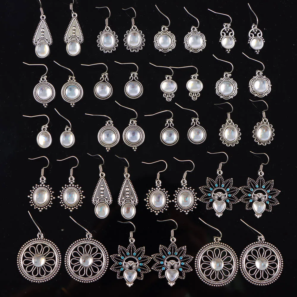 20Pairs/Set Fashion Bohemian Frosted Leaf Turquoise Pendant Earrings Women's Ethnic Style Holiday Jewelry Party Decoration Gifts