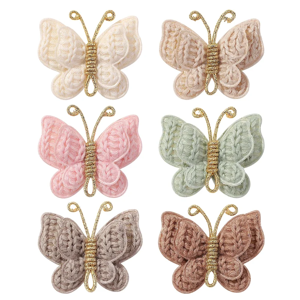 Delicate Knit Butterfly couro clipe de cabelo para meninas, reunindo hairpins com gaze de ouro bonito Headwear acessórios para cabelo do bebê 2pcs