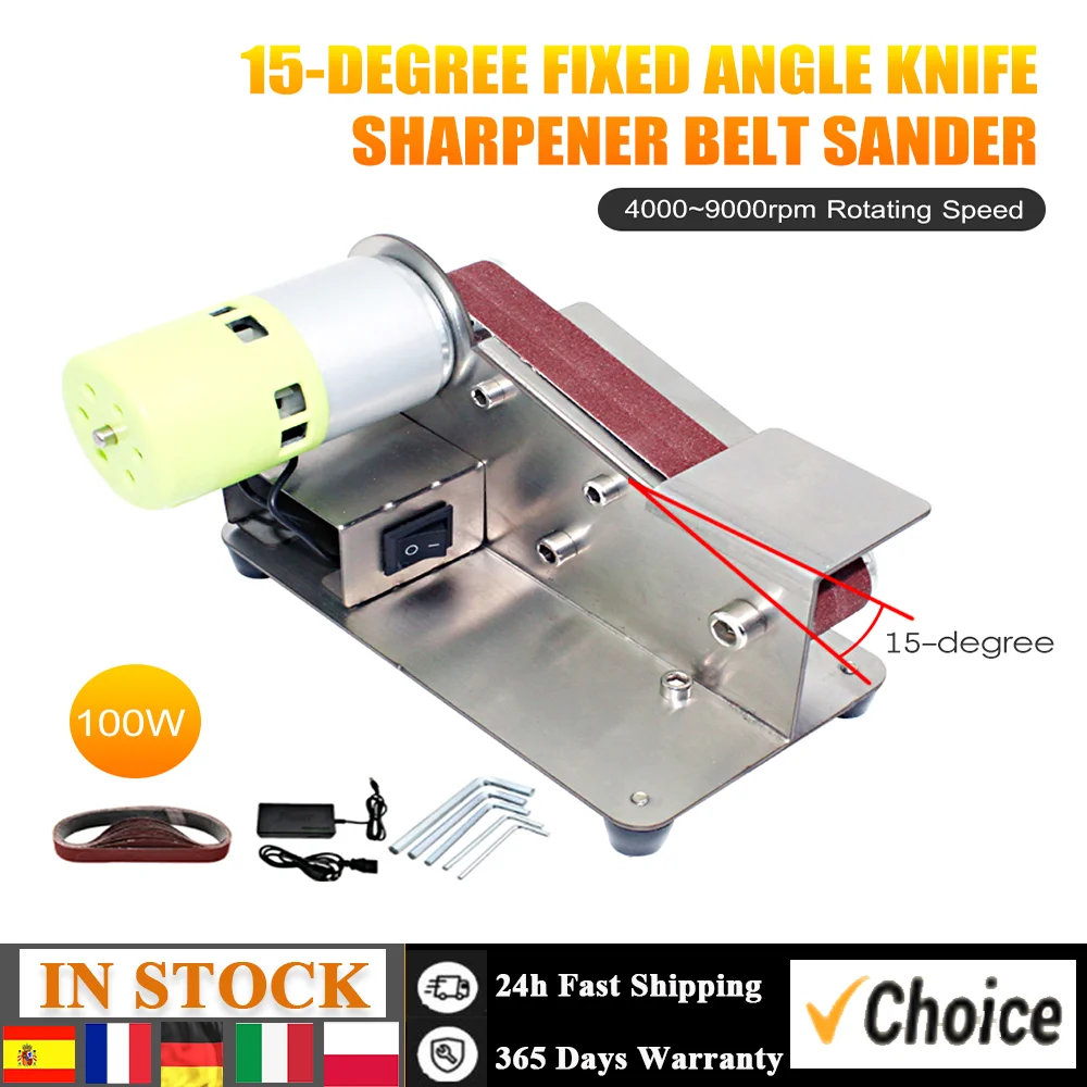 15-degree Fixed Angle Knife Sharpener Belt Sander 7 Level Adjustable Polisher 100W Polishing Machine with 10pcs Sanding Belts