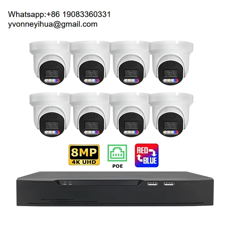

8MP Security Camera System Red-Blue Light Alarm 8CH 4K POE NVR Kit Face Vehicle Detection Night Vision CCTV Camera System
