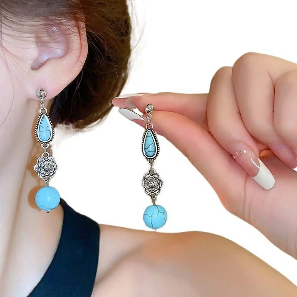 Water Droplet Shape Western Country Earrings Moon Stars Alloy Earrings Jewelry accessories Turquoise Earrings Fashion Ornament