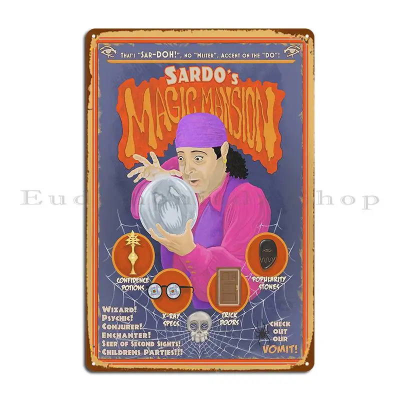 Sardo S Magic Mansion letrero de Metal, personaje de cueva de pared, decoración de sala de estar, cartel de estaño de garaje