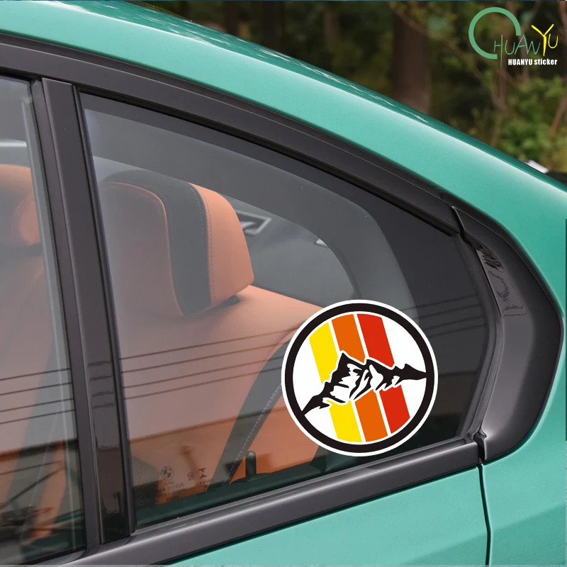Retro three-color striped snow mountain SUV off-road rear windshield glass side windows decorated with car motorcycle stickers view 6