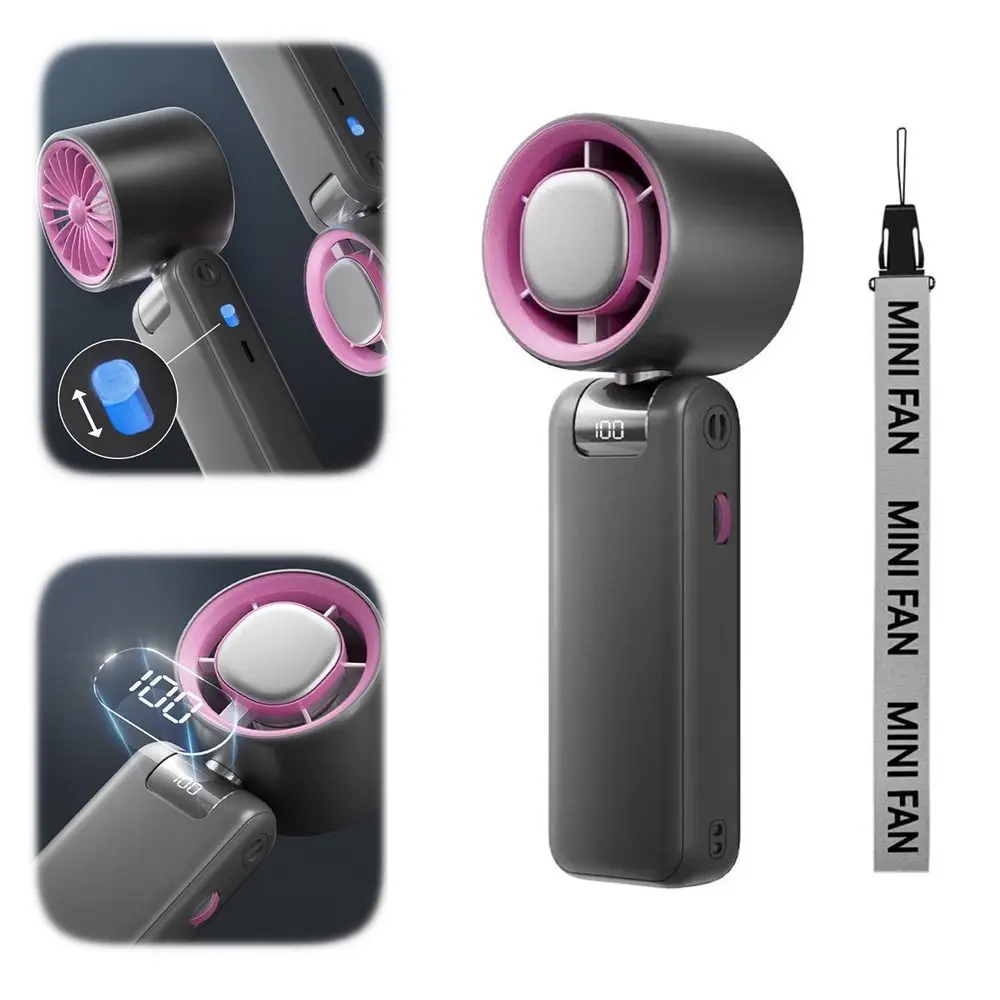 

Travel Portable Small USB Charging Fan LED Digital Display Stand Turbo Fan Convenient Compact Mini Hand Fan Lash Supplies
