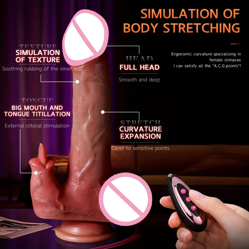 

Push and Pull Realistic Penis with Tongue Licker Dildo Vibrator 4 in 1 Retractable Heated Anal Female Stimulation Adult Sex Toys