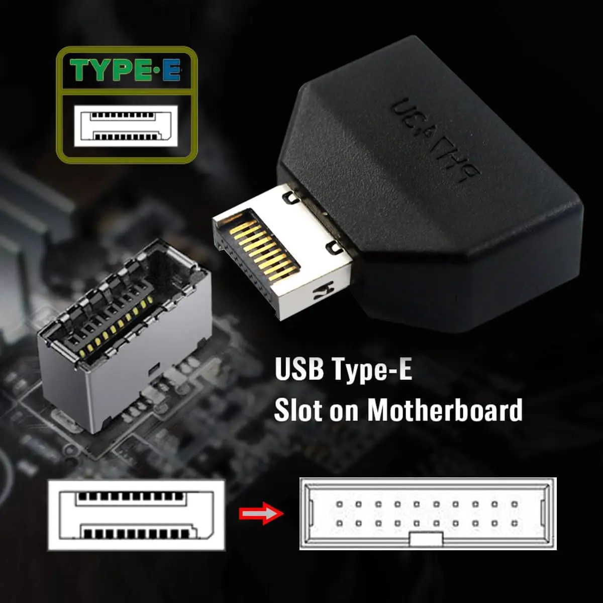 

Computer Motherboard USB3.2 Type-E to USB 3.0 19/20Pin Chassis Front Connector Converter USB Type E Extension Adapter