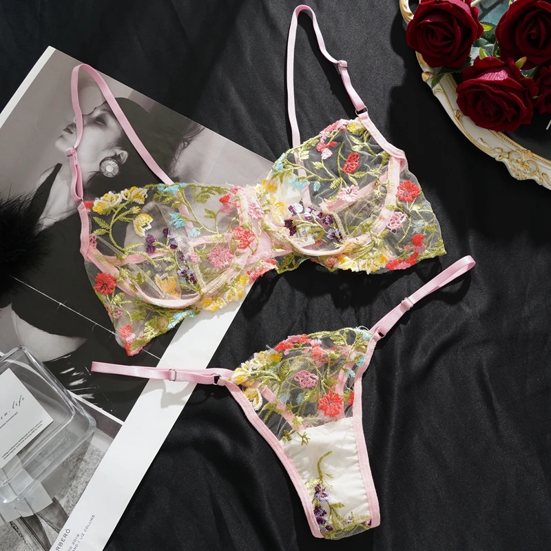 

Lingerie Set for Women Sexy Floral Single Layer Underwire Bra Thong Sexy Lingerie Set Women 2-piece Underwear Set