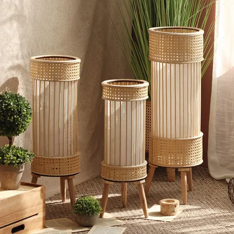 Rattan Wind Lamp Floor Lamp Candlestick Candle Lamp for Model Room Hotel B&B Tea Room Cafe Japanese Style Home Soft Decoration