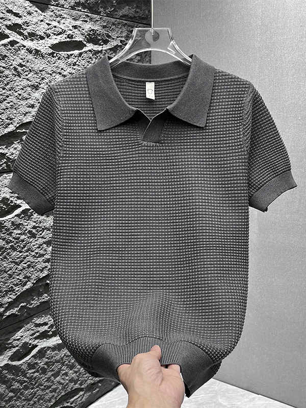 

Men's Ne ort Sve T-irt Knitted Summer New Plaid Texture f Sve High End Feeling Base irt Youth ular