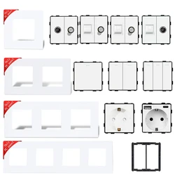 White Plastic Frame EU Wall Plug RJ45 TV ST HDMI CAT6 USB Sockets Mechanical Switch Function Parts DIY Free Combination