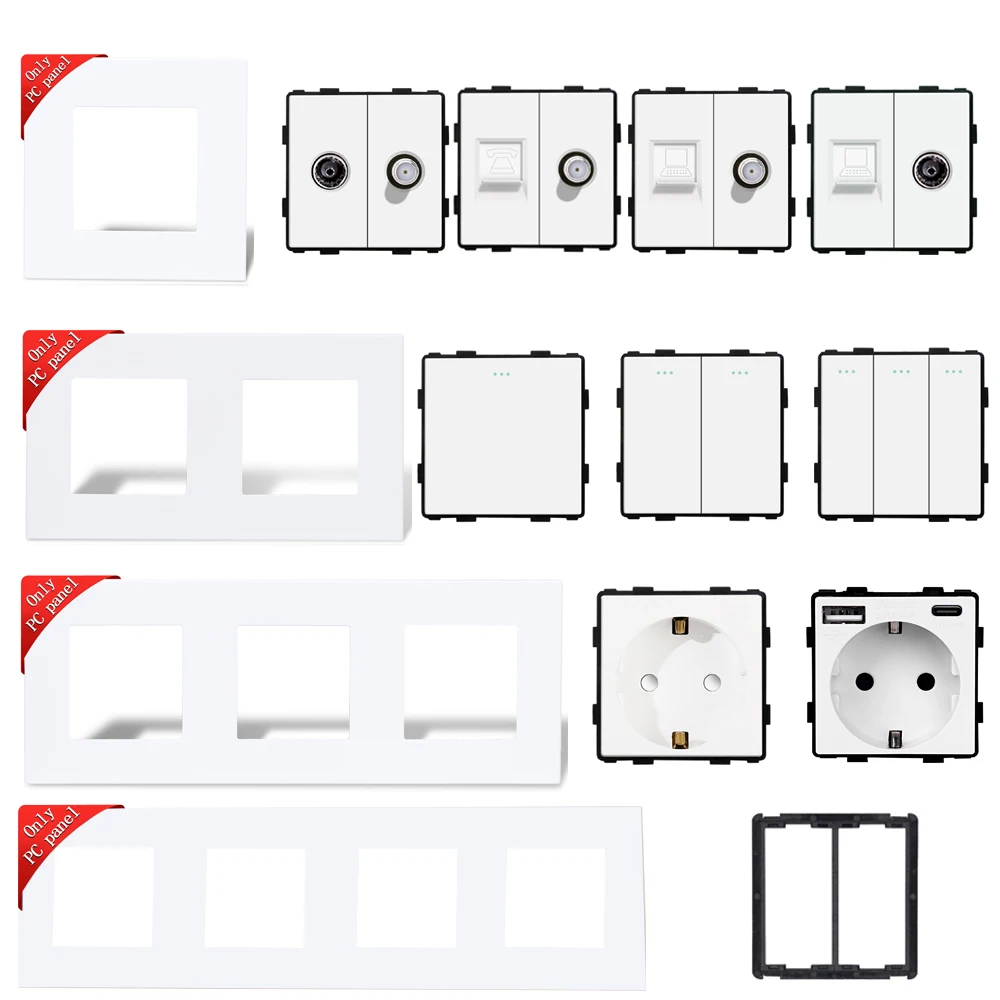 Biała plastikowa ramka EU Wtyczka ścienna RJ45 TV ST HDMI CAT6 Gniazda USB Przełącznik mechaniczny Części funkcjonalne DIY Bezpłatna kombinacja