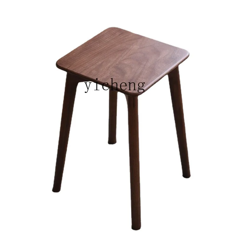 Xl Black Walnut Solid Wood Stool Household High Stool Square Dining Chair Skeleton Integrated