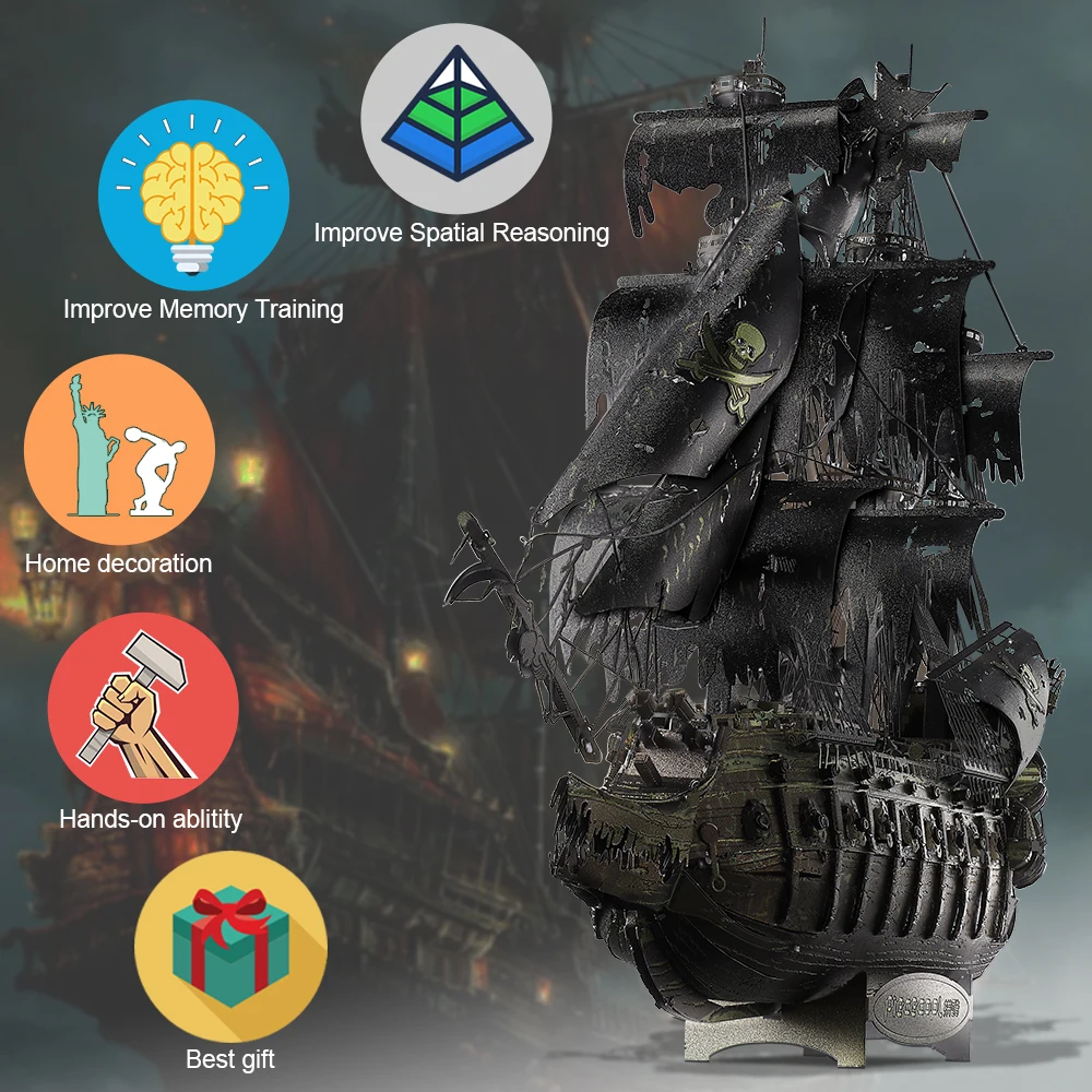 Piececool 3D Metal Puzzle The Flying Dutchman Model Building Blocks Pirate Ship Jigsaw for Teens Brain Teaser DIY Toys