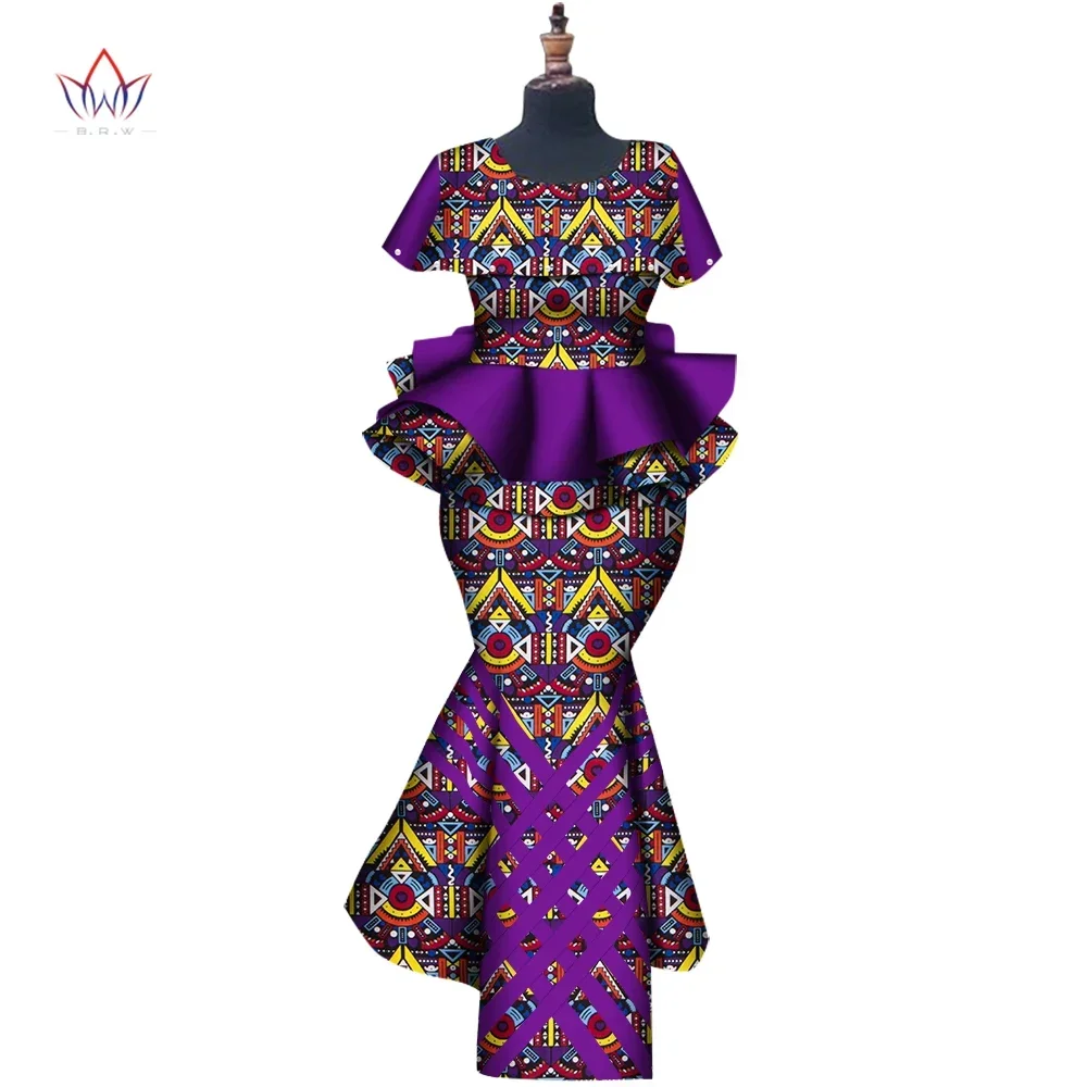 New BintaRealWax Customize African Dresses for Women Elegent Trench V-neck Top and Mermaid Skirt Plus Size 6XL WY8300