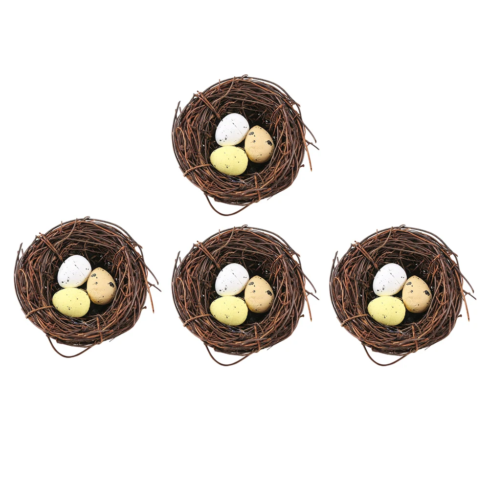

4pcs Bird Nest Egg Decor Realistic Craftsmanship Home Office Bar Garden Ornament Easter Fine Details Practical Unique