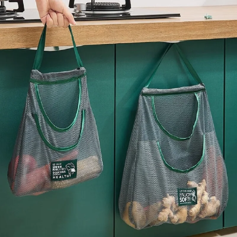 Bolsas de almacenamiento reutilizables, bolsa de malla colgante para cocina, bolsa de red para almacenamiento de frutas y verduras para el hogar, para jengibre, ajo, patatas y cebollas