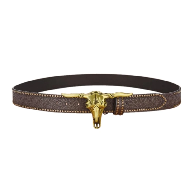 Adult Waist Belt with Embossed Pattern Western PU Belt for Fashion Enthusiasts