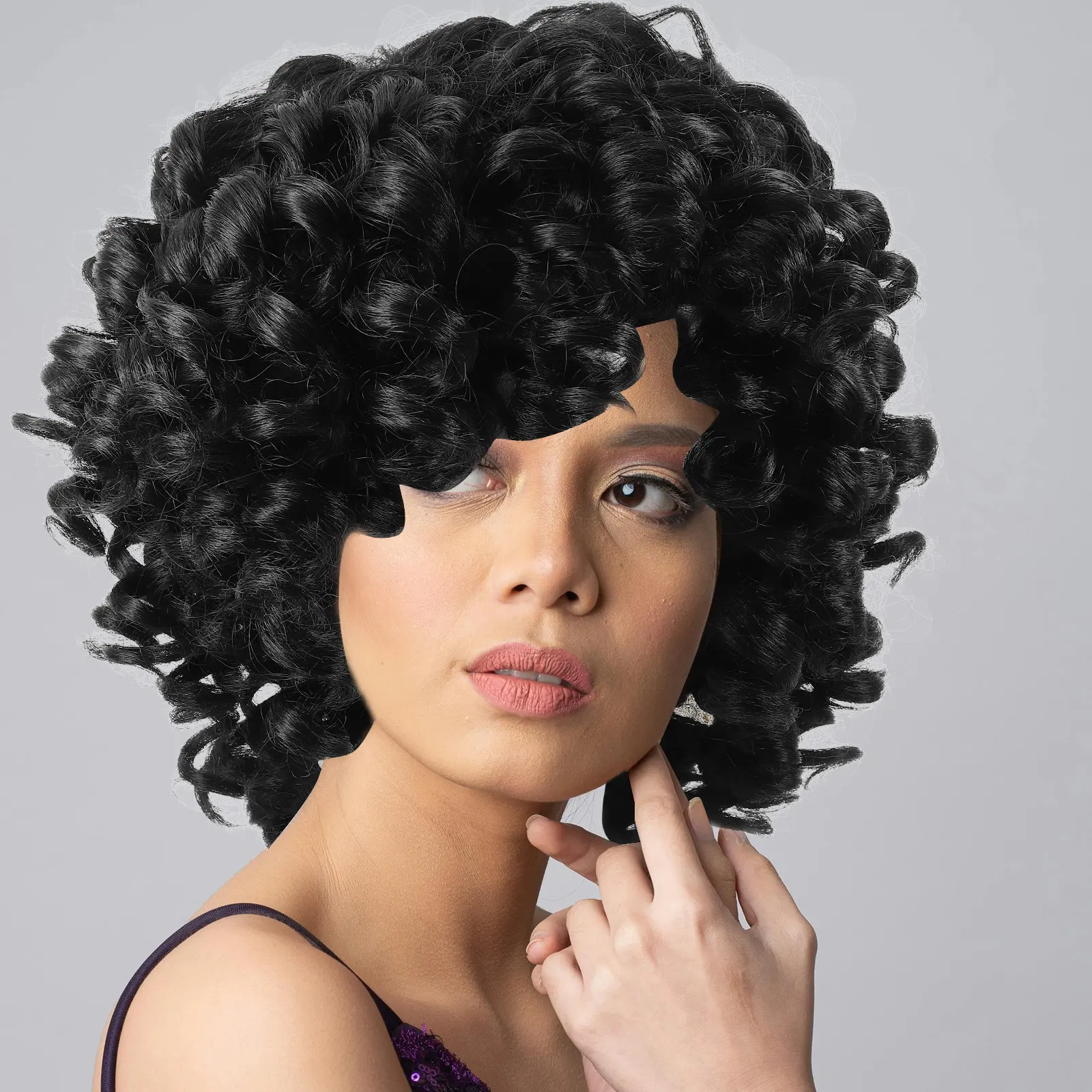 

Короткие кудрявые волосы 1B # Черные парики-головные уборы для косплея на праздники, для ежедневных вечеринок, маскарадов, модные парики для косплея