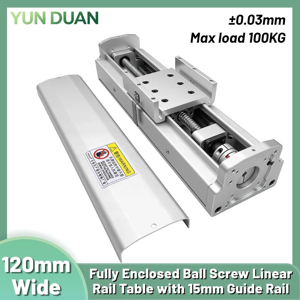 120mm Wide Fully Enclosed Ball Screw Linear Rail Table XYZ Axis 100KG Sliding Table Heavy Duty Aluminum SFU1605/1610 2PC HGH15CA