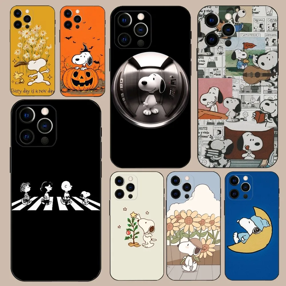 Cute S-Snoopies Phone Case For iPhone 16,15,14,13,12,11,Pro,X,XS,Max,XR,Plus,Mini Soft Black Cover