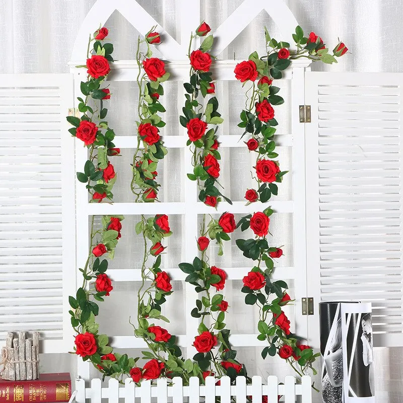 240CM Rose Artificial Flowers Christmas Garland for Wedding Home Room Decoration Garden Arch DIY Fake Plant Vine