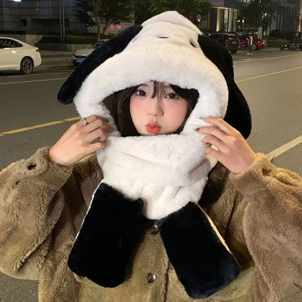 Pacha Puppy Plush Cap three-piece ear-protection Hooded Scarf One Winter Bib Hat Gloves Russian Outdoor Men Women M504