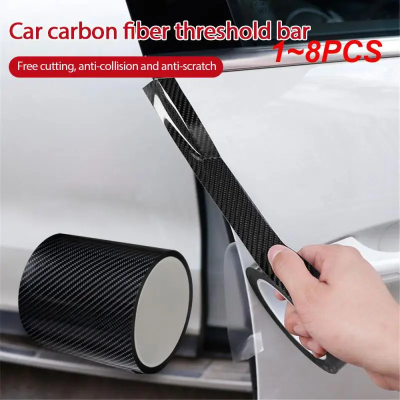 1~8PCS Nano Carbon Fiber Car Sticker Paste Protection Strip Auto Door Sill Side Mirror Anti Scratch Tapes Waterproof