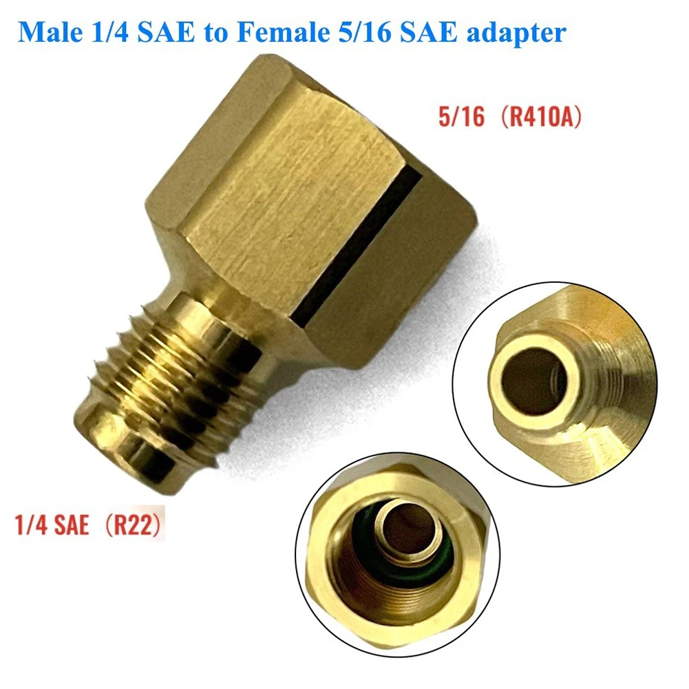 Smooth and Reliable Quick Coupling R410 Adapter for Automotive Brass Adapters Male 1/4 SAE to Female 5/16 SAE (2Pcs)