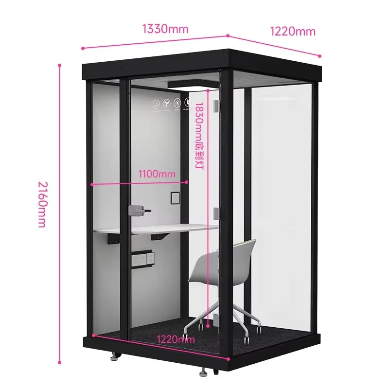 Modular Aluminum Soundproof Phone Booth Movable Acoustic Office Pod Custom Silent Cabin for Open Office Coworking Space