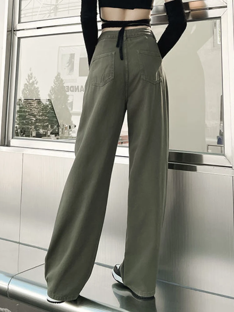 Jeans Dames Lente Volledige lengte Hoge taille Losse knop All-match Ulzzang Streetwear Fashion Chic Office Dames Ins Casual Solid