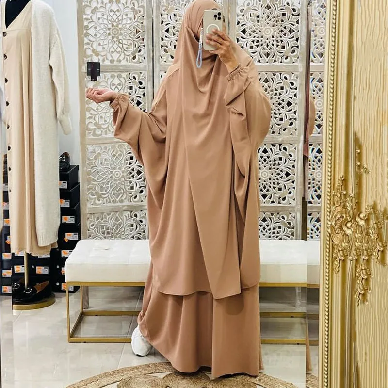 New One Layer Khimar High Quality Abaya Muslim Sets Two Pieces EID Ramadan Islamic Clothing Tie Back Prayer Hijab Dropshipping