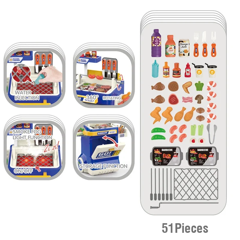Simulated BBQ Cart Simulated Spray Parent-Child Interaction Indoor Smooth Fun Smooth Playing House Toys For Children Xmas Gifts